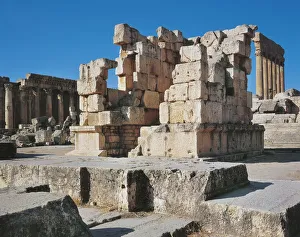 Lebanon, Baalbek (Greek Heliopolis), Temple of Jupiter-Baal, courtyard, altar and tower Lebanon, Baalbek (Greek Heliopolis), Temple of Jupiter-Baal, courtyard, altar and tower