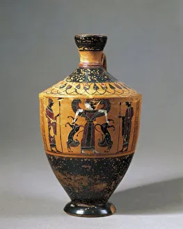 Lekythos attributed to Amasis Painter with Scene representing lion tamer Artemis Lekythos attributed to Amasis Painter with Scene representing lion tamer Artemis