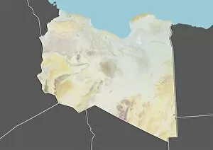 Libya, Relief Map With Border and Mask