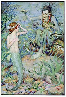 The Little Mermaid visiting the undersea witch for spell to help win love of prince The Little Mermaid visiting the undersea witch for spell to help win love of prince