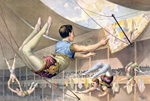 Five male trapeze artists performing at a circus c1890 Five male trapeze artists performing at a circus c1890