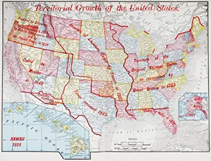 Map from 1898 showing the territorial growth of the United States of America Map from 1898 showing the territorial growth of the United States of America