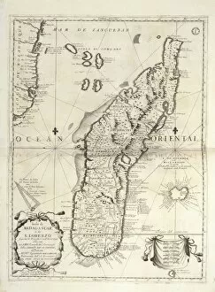 Map of Madagascar Island, from Isolario dell Atlante Veneto, Volume II, by Vincenzo Coronelli, copperplate