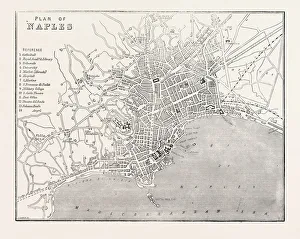 MAP OF NAPLES, ITALY, 1860 engraving MAP OF NAPLES, ITALY, 1860 engraving
