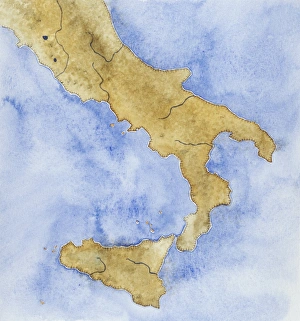 <b class=qtipBold><figcaption>Map of southern Italy, drawing</figcaption></b><br>Cartography - Roman civilization. Map of southern Italy. Color illustration Map of southern Italy, drawing
