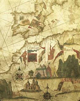 Map of Spain and Morocco coast, by Diego Homen, from Portolan chart, 1557