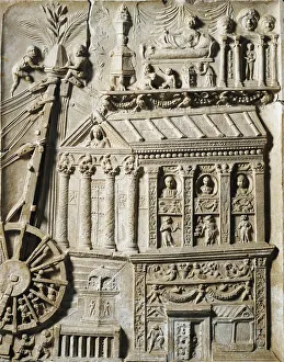 Marble relief showing construction of building using crane, from Tomb of Haterii Marble relief showing construction of building using crane, from Tomb of Haterii