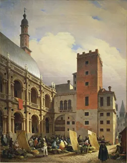 Market in Piazza delle Erbe in Vicenza, with Palladios Basilica on right, by Carlo Gilio Market in Piazza delle Erbe in Vicenza, with Palladios Basilica on right, by Carlo Gilio