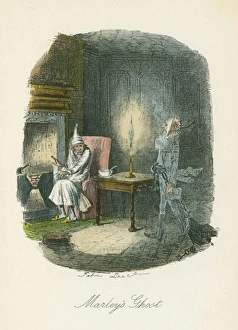 Marleys ghost appearing to Scrooge. Illustration by John Leech (1817-64) for Marleys ghost appearing to Scrooge. Illustration by John Leech (1817-64) for