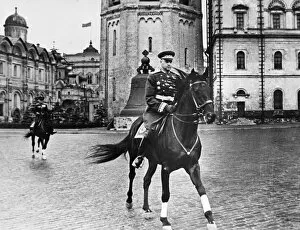 Marshal of the soviet union, konstantin rokossovsky, on his way to red square from the kremlin for the victory day