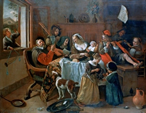 The Merry Family': Dutch interior showing a family making music round a table The Merry Family': Dutch interior showing a family making music round a table
