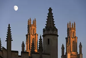Images Dated 11th May 2014: Moonrise over the dreaming towers of All Souls College, Oxford, on a summer evening