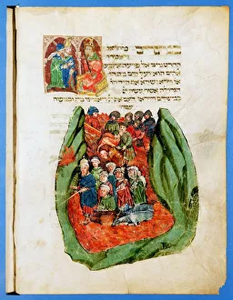 Moses leading the Children of Israel through the Red Sea. From German 15th century Bible Moses leading the Children of Israel through the Red Sea. From German 15th century Bible