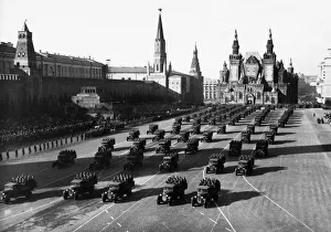 Motorized infantry during a military parade in red square celebrating the 23rd Motorized infantry during a military parade in red square celebrating the 23rd