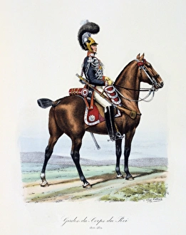 Mounted member of the King's guard, 1820-1830. From Histoire de la maison militaire Mounted member of the King's guard, 1820-1830. From Histoire de la maison militaire