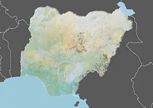 Maps Gallery: Nigeria, Relief Map With Border and Mask