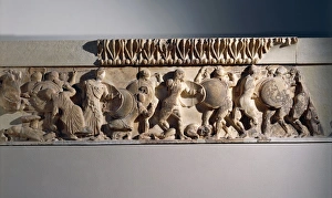 North frieze of Siphnian treasury depicting Gigantomachy North frieze of Siphnian treasury depicting Gigantomachy
