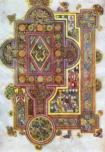 Opening words of St Lukes Gospel Quoniam. Book of Kells 6th century manuscript Opening words of St Lukes Gospel Quoniam. Book of Kells 6th century manuscript