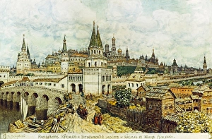 A painting of the all-saints bridge and moscow kremlin in the late 17th century by A painting of the all-saints bridge and moscow kremlin in the late 17th century by
