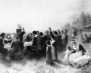 Painting of Thanksgiving at Plymouth, Massachusetts Painting of Thanksgiving at Plymouth, Massachusetts