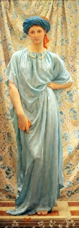 Painting of young woman in blue