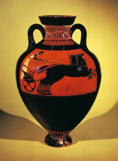 Panathenaic amphora decorated with figure of racing chariot Panathenaic amphora decorated with figure of racing chariot