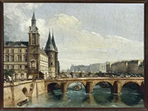 Paris, View of Pont Neuf with Conciergerie on left, by Federico Moja, painting Paris, View of Pont Neuf with Conciergerie on left, by Federico Moja, painting