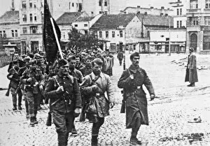 Partisan units of yugoslav national liberation army march into liberated belgrade, october 20th, 1944, yugoslavia