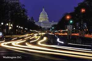 Pennsylvania Ave to US Capitol with Streaked lights during evening rush hour Pennsylvania Ave to US Capitol with Streaked lights during evening rush hour