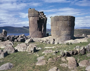 Peru, Peninsula Sillustani, Lake Umay, Pre-Inca civilization, Chullpas (burial towers) Peru, Peninsula Sillustani, Lake Umay, Pre-Inca civilization, Chullpas (burial towers)