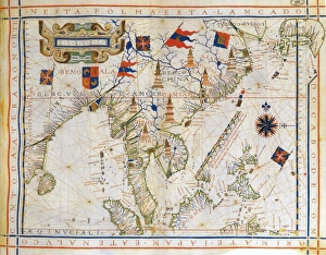 Plane-chart, pre-Mercator map of 1571 by the Portugese cartographer Fernao Vaz Dourado Plane-chart, pre-Mercator map of 1571 by the Portugese cartographer Fernao Vaz Dourado