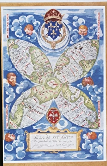 Planisphere from Cosmographie Universelle by Guillame le Testu, engraving, 1555 Planisphere from Cosmographie Universelle by Guillame le Testu, engraving, 1555