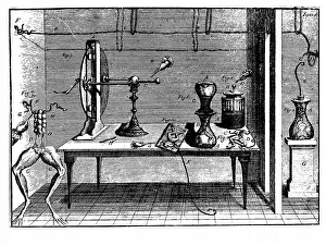 Plate from Luigi Galvani De Viribus Electricitatis, Bologna, 1791, showing electrostatic machine Plate from Luigi Galvani De Viribus Electricitatis, Bologna, 1791, showing electrostatic machine