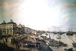 The Port of Bordeaux in 1804. Merchant vessels are at anchor, being loaded and unloaded The Port of Bordeaux in 1804. Merchant vessels are at anchor, being loaded and unloaded