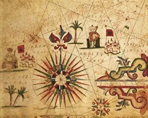 Portolan chart depicting Tripolitania, Africa and wind rose, by Francesco Oliva, 1631