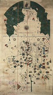 Portolan-Nautical planisphere chart by Juan de la Cosa, Circa 1500, 19th Century copy Portolan-Nautical planisphere chart by Juan de la Cosa, Circa 1500, 19th Century copy