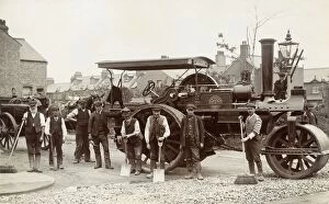 Postcard of Workers in front of an Antique Steamroller. Northamptonshire, England, UK