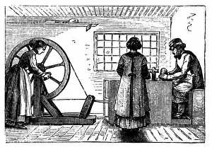 Potter's workshop with woman turning the wheel and girl baller supplying the Potter's workshop with woman turning the wheel and girl baller supplying the