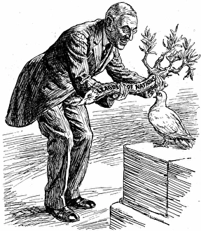 President Wilson giving olive branch to dove President Wilson giving olive branch to dove