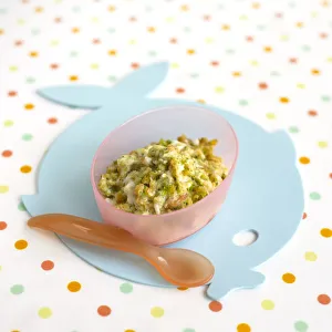 Pureed plaice with cheesy vegetable sauce, containing carrots and broccoli Pureed plaice with cheesy vegetable sauce, containing carrots and broccoli