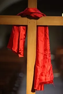 Easter Week Gallery: Red fabric on cross on Good Friday