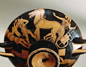 Red-figure pottery, detail of cup attributed to Makron showing departure of warriors on chariot, from Capua