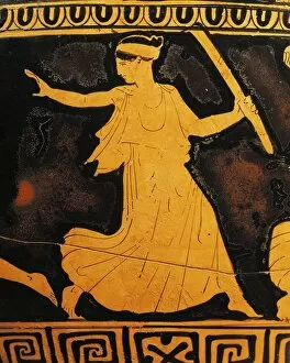 Red-figure pottery, Krater attributed to Kleophon Painter, detail, running Maenad
