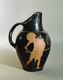 Red-figure pottery, Oinochoe attributed to Painter of Brussels oinochoai, side portraying Ulysses, height 20 cm