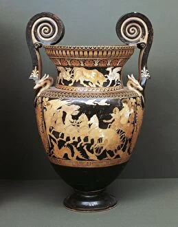 Red-figure pottery, Volute krater attributed to Aurora Painter, Side depicting Eos kidnapping Cephalus