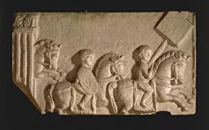 Relief depicting iuvenes (young men) on horseback, from ancient Virunum, Austria