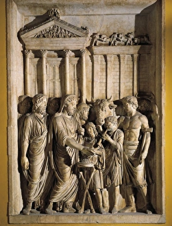 Relief representing Marcus Aurelius sacrificing before temple of Jupiter on Capitol, 176-180 A.D Relief representing Marcus Aurelius sacrificing before temple of Jupiter on Capitol, 176-180 A.D