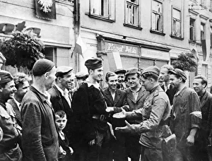 Residents of the polish city of rzeszow speaking with red army soldiers, late 1940s Residents of the polish city of rzeszow speaking with red army soldiers, late 1940s