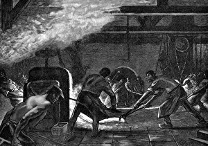 Rolling mills, Saint-Jacques works, Chatillon-Commentry Company. Men are wearing leggings Rolling mills, Saint-Jacques works, Chatillon-Commentry Company. Men are wearing leggings