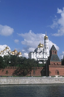Russia, Moscow Region, Moscow, Kremlin, View of fortified citadel from Moskva River Russia, Moscow Region, Moscow, Kremlin, View of fortified citadel from Moskva River